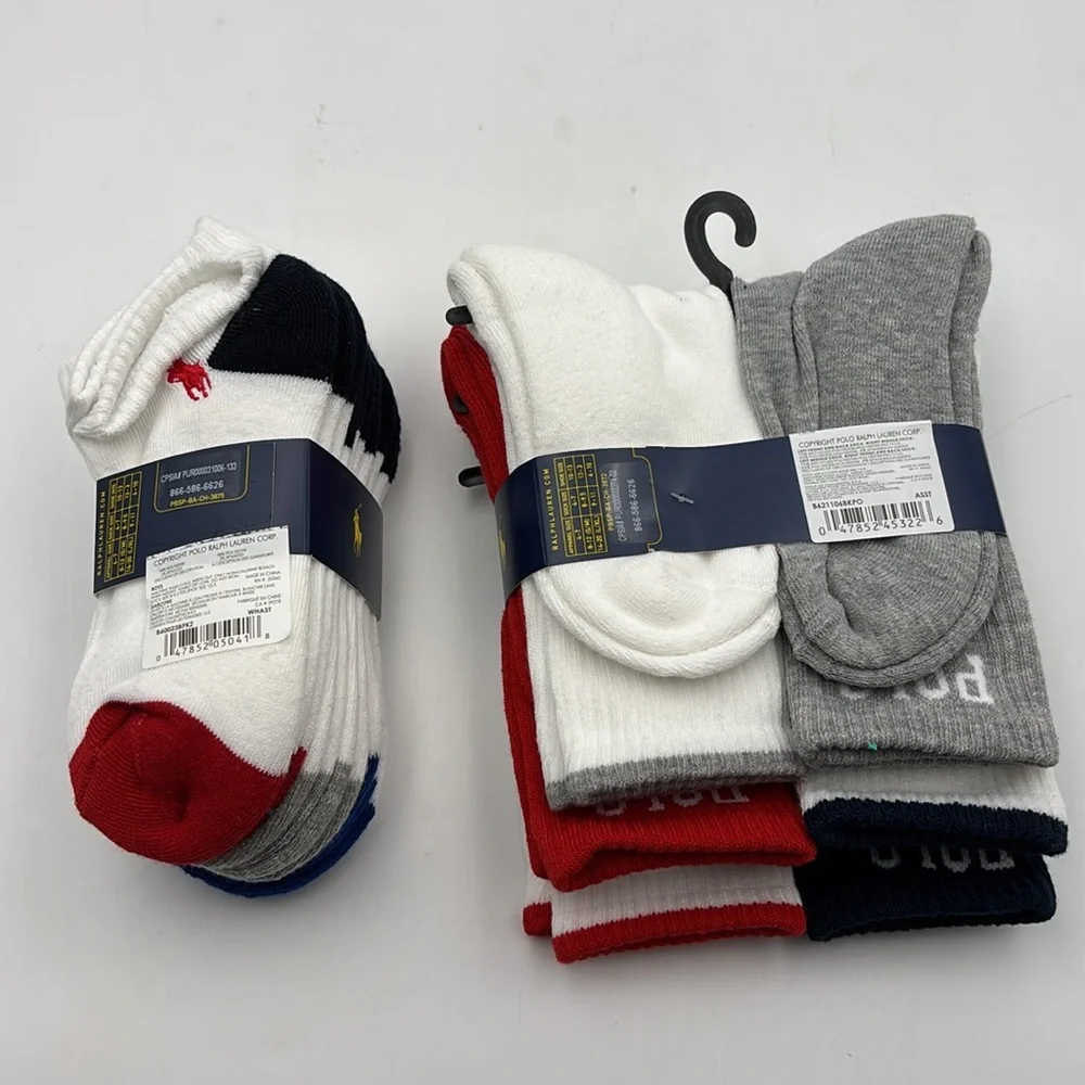Polo Ralph Lauren Logo Crew Socks and Color Blocked Low Cut Socks 12 Pairs